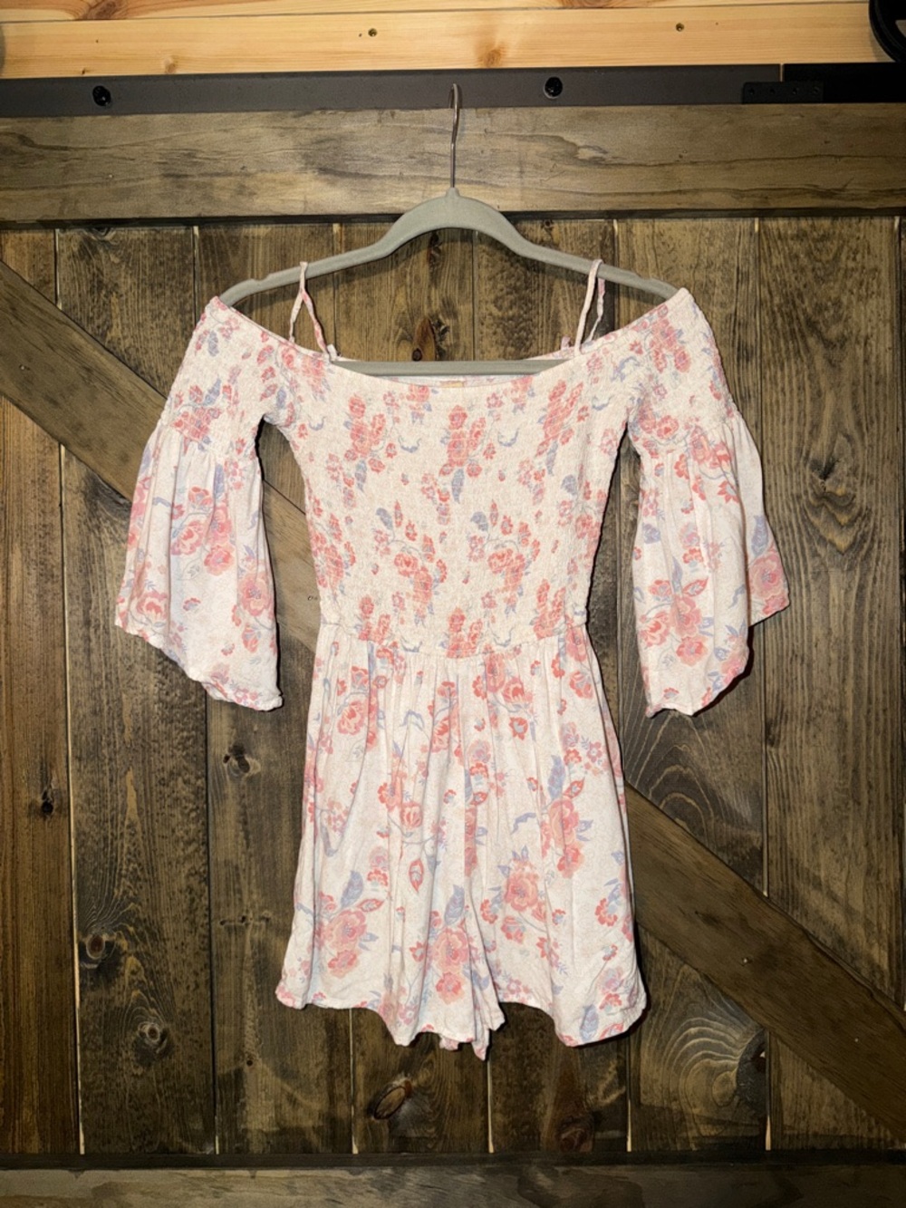 Hollister Cream Knit Romper with Pink & Blue Floral‎ Print